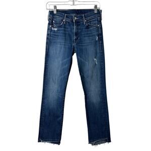 MOTHER The Rascal Ankle Step Fray Jeans Women’s 26 Dark Graffiti Raw Hem